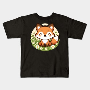 Cheerful Fox in Daisy Field - Whimsical Wildlife Art Kids T-Shirt